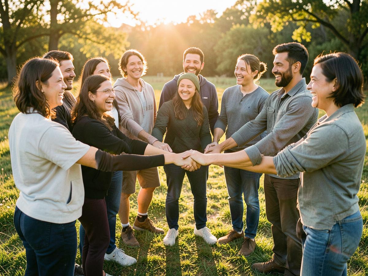 Grupo de voluntarios uniendo sus manos al aire libre